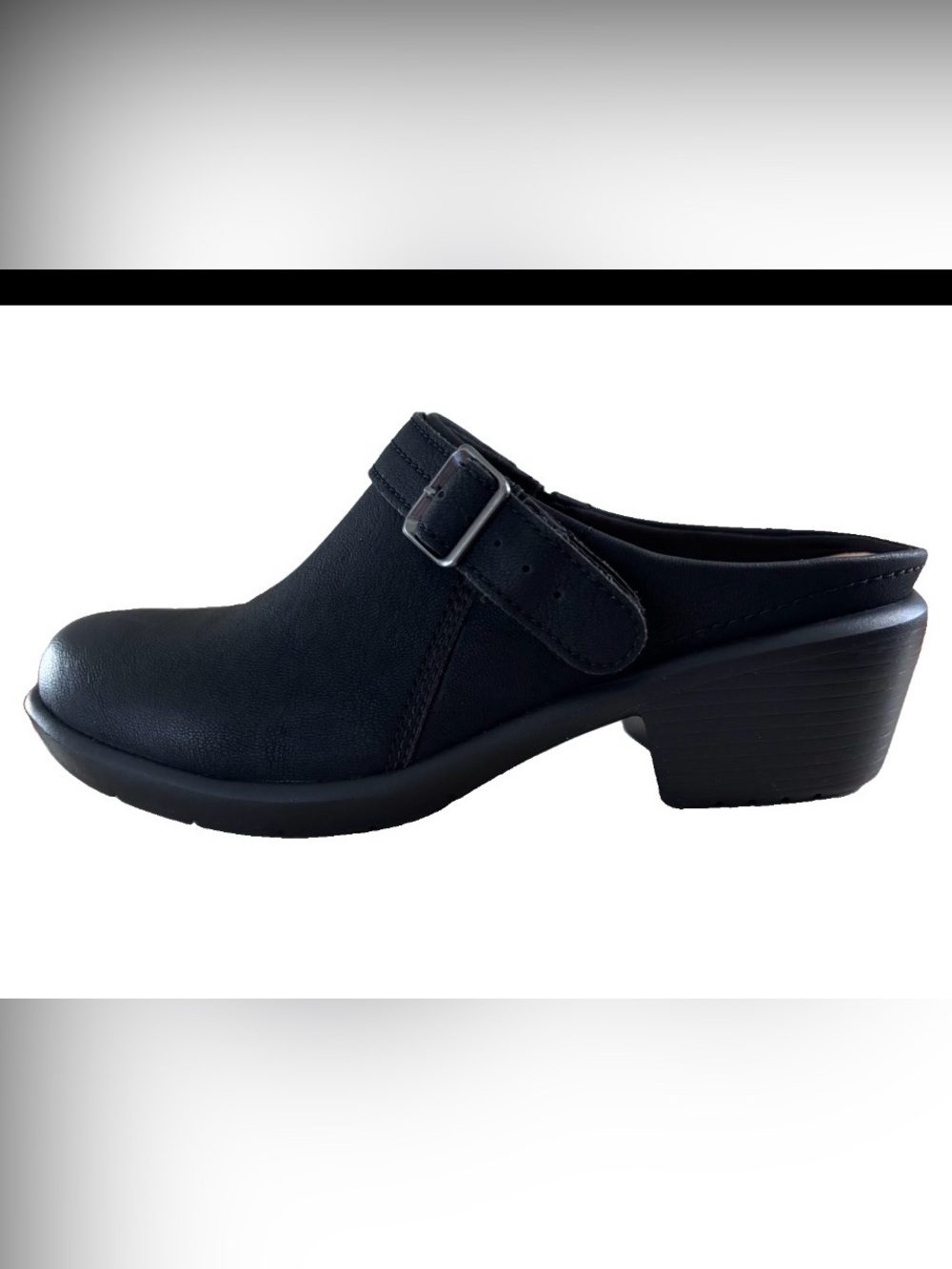 NWOB Clarks Collections Kynnzie Black Leather Mules 8.5 M